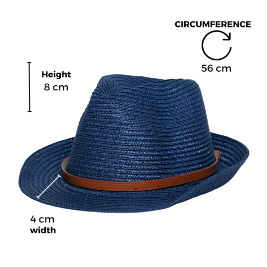 Chokore Classic Jazz Straw Fedora Hat (Navy Blue)