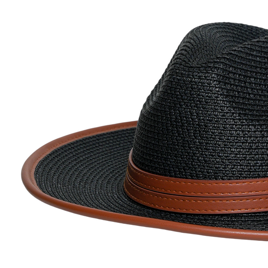 Chokore Minimal Straw Fedora Hat (Black)