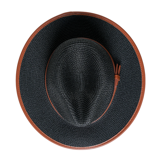 Chokore Minimal Straw Fedora Hat (Black)