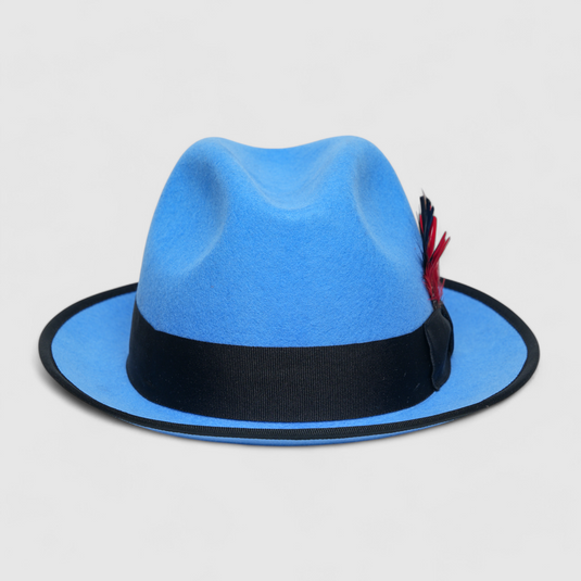 Chokore Classic Bluebird Fedora Hat with Feather Detail (Soft Blue)