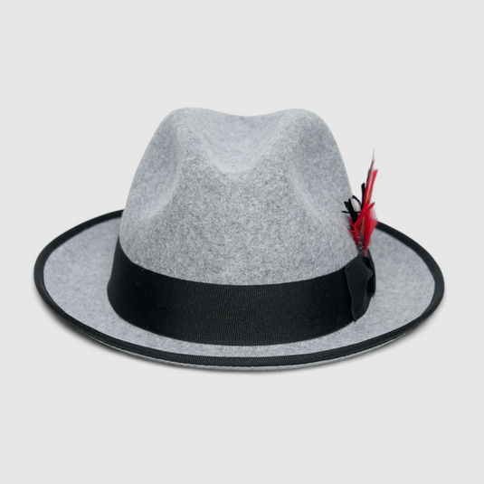 Chokore Urban Charm Fedora Hat with Feather Detail (Grey)