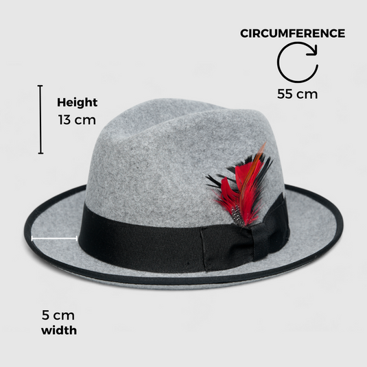 Chokore Urban Charm Fedora Hat with Feather Detail (Grey)