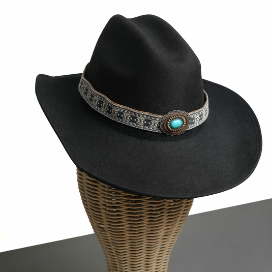 Chokore Black Cowboy Hat with Green Embellished Belt
