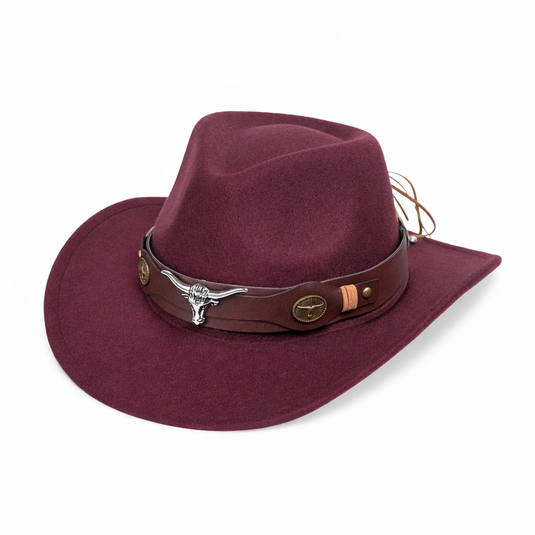 Chokore American Cowhead Classic Cowboy Hat with Ox Belt (Burgundy)