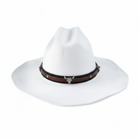 Chokore Cowboy Hat with Cowhead Belt (White)