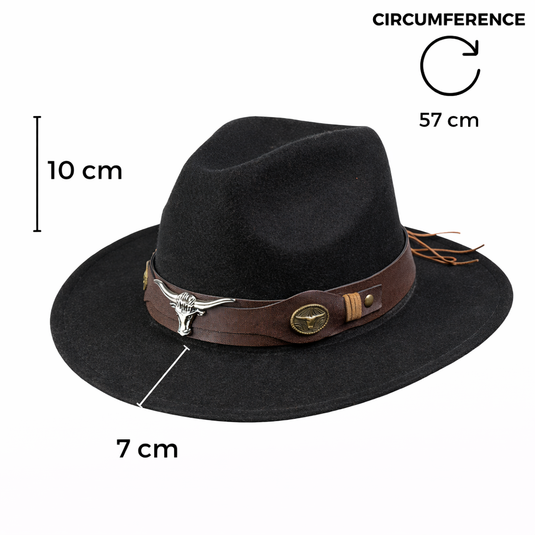 Chokore Fedora Hat with Ox head Belt (Black)