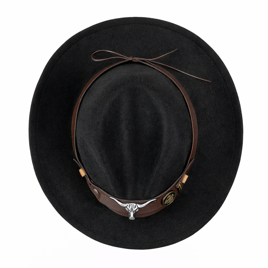 Chokore Fedora Hat with Ox head Belt (Black)