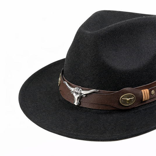 Chokore Fedora Hat with Ox head Belt (Black)