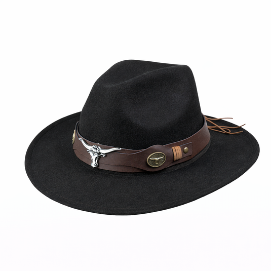 Chokore Fedora Hat with Ox head Belt (Black)