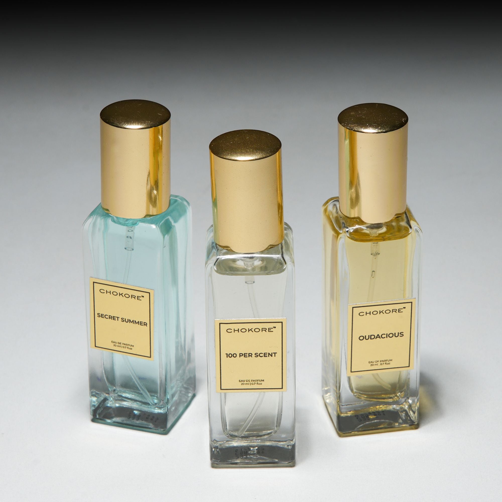 Chokore Perfume Combo Pack of 3 For Men & Women (Oudacious, 100 Per Scent, & Secret Summer) | 3 x 20 ml