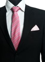 Chokore  Chokore Checkered Past (Pink) - Pocket Square & Pink Striped Silk Necktie - Plaids Range
