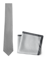 Chokore  Chokore Checkered Past (Grey) - Pocket Square & Dark Grey Twill Silk Tie - Solids line
