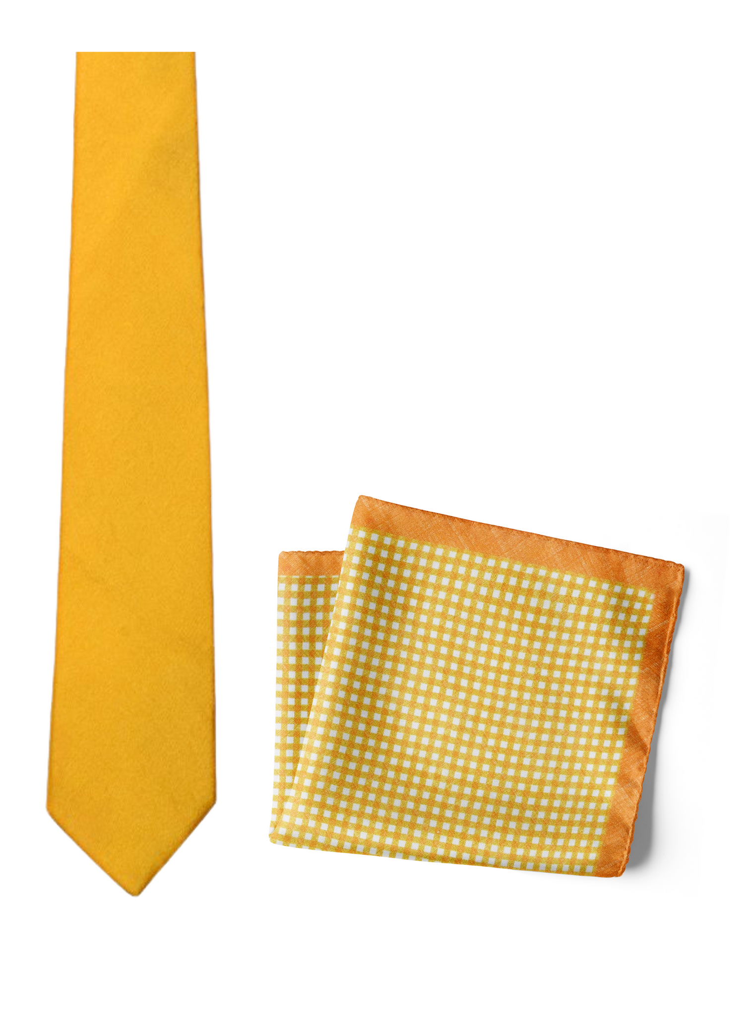 Chokore Checkered Past (Orange) - Pocket Square & Yellow color silk tie for men