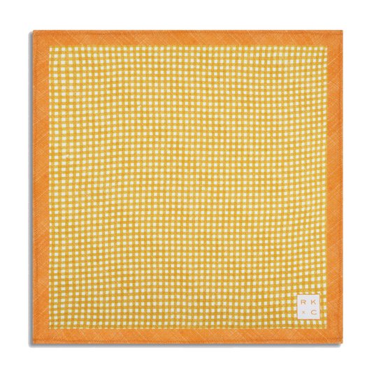 Chokore Checkered Past (Orange) - Pocket Square & Yellow color silk tie for men