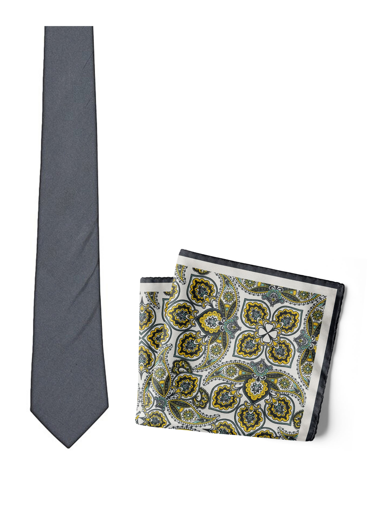Chokore Gulmarg - Pocket Square & Dark Grey color silk tie for men