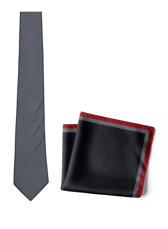 Chokore Onyx - Pocket Square & Dark Grey color silk tie for men