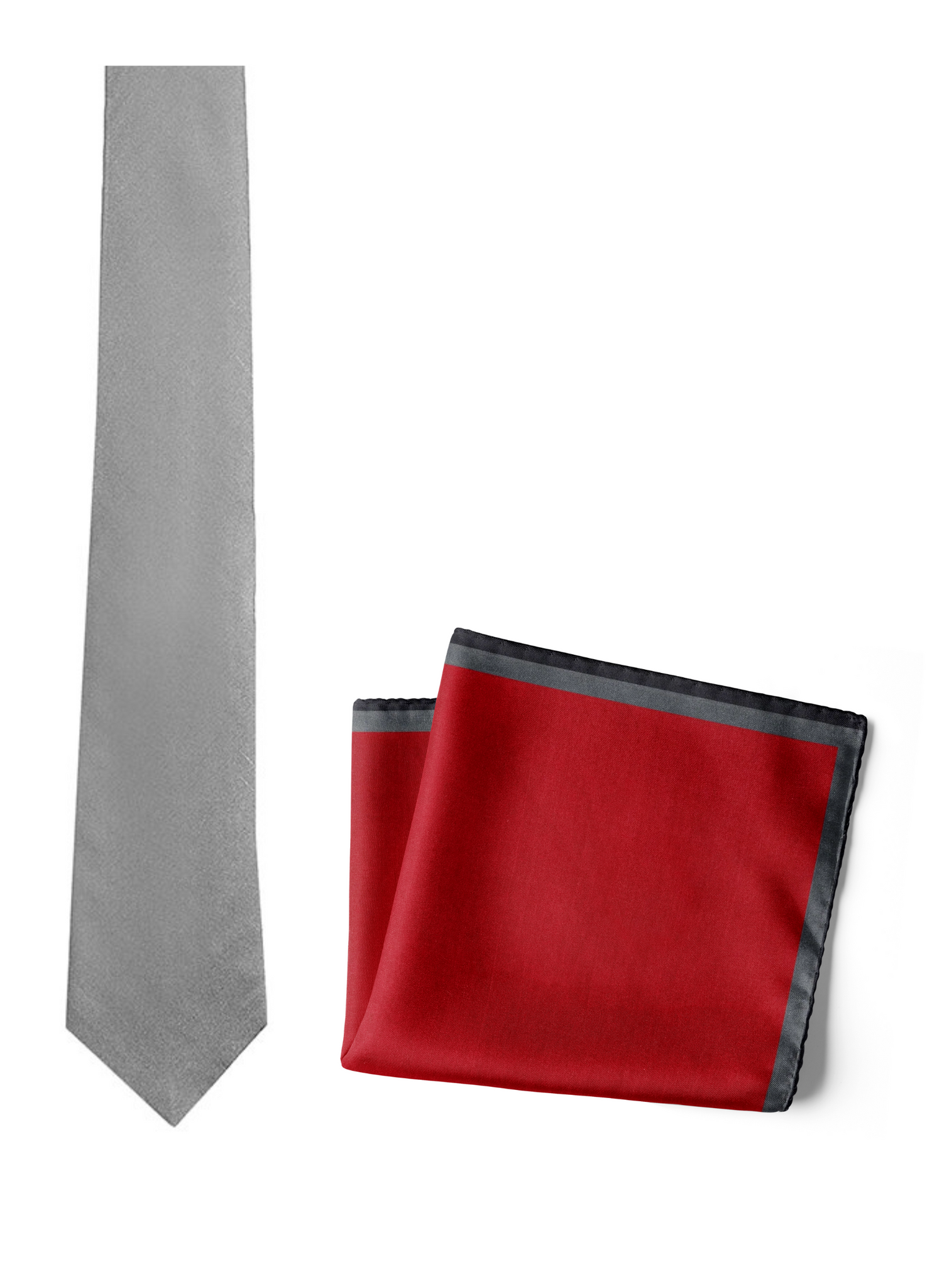 Chokore Garnet - Pocket Square & Chokore Dark Grey Twill Silk Tie - Solids line
