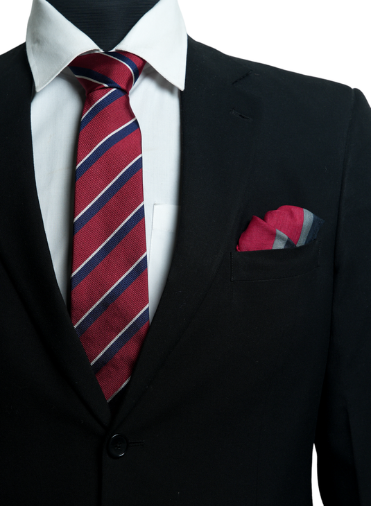Garnet - Pocket Square &  Repp Tie (Red)