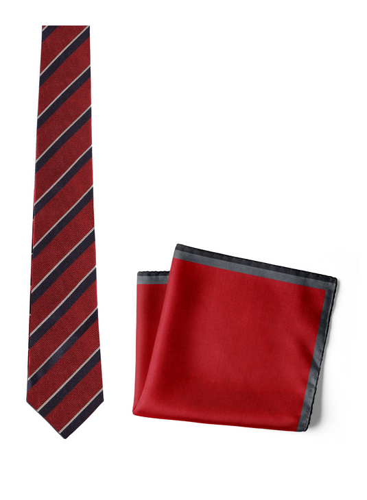 Chokore Garnet Pocket Square & Repp Necktie (Red)