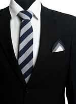 Chokore  Chokore Quartz - Pocket Square & Stripes (Navy & Silver) Necktie