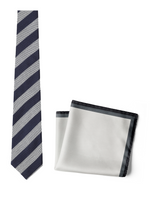 Chokore  Chokore Quartz - Pocket Square & Stripes (Navy & Silver) Necktie