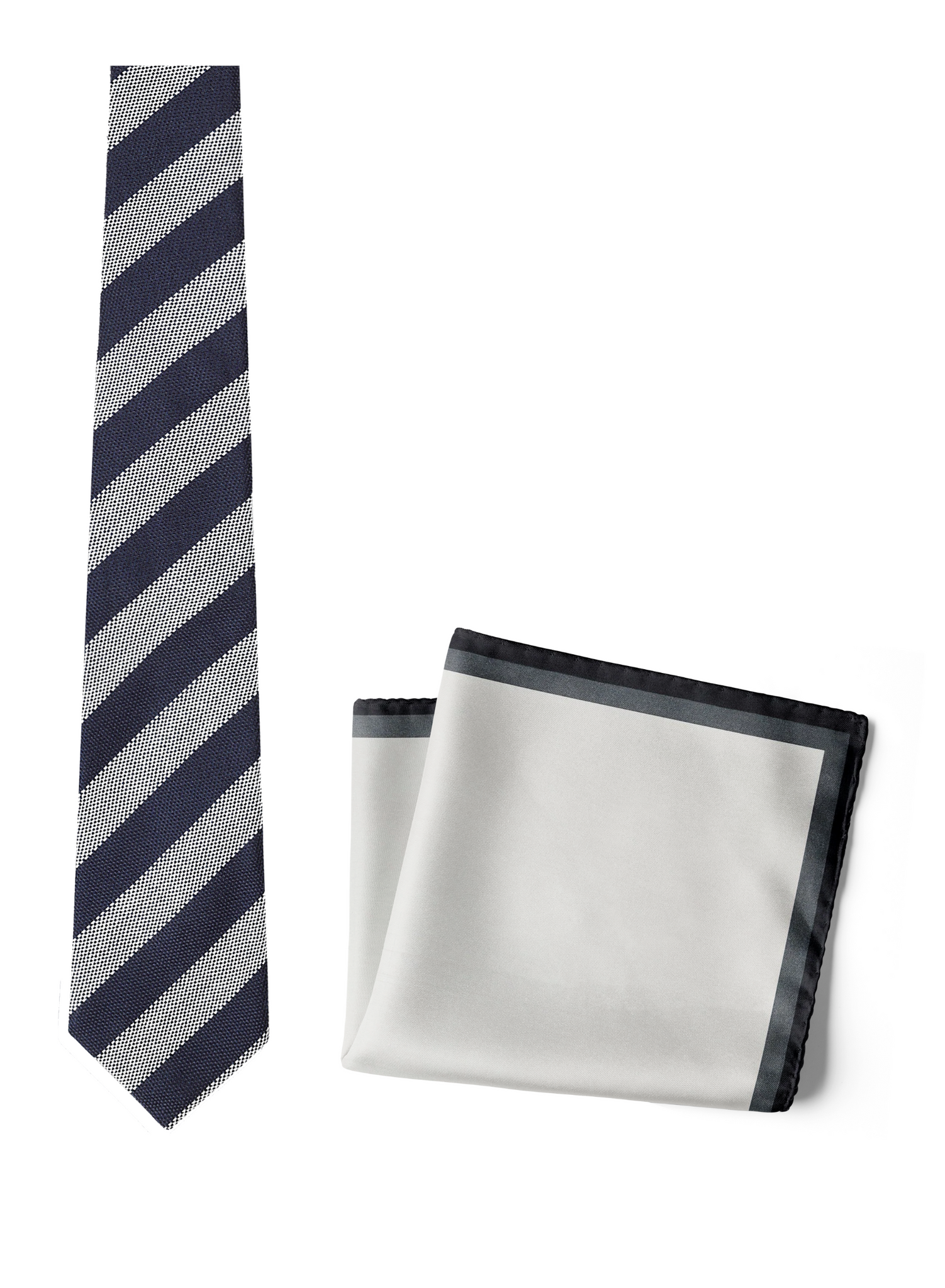 Chokore Quartz - Pocket Square & Stripes (Navy & Silver) Necktie