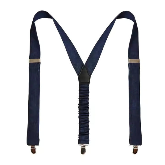 Chokore Y-shaped Elastic Denim Suspenders, 3 Clips (Navy Blue)
