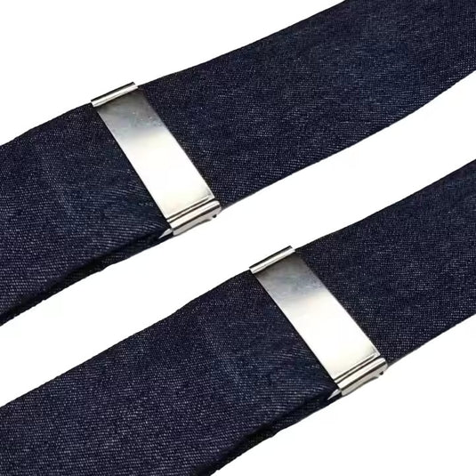 Chokore Y-shaped Elastic Denim Suspenders, 3 Clips (Navy Blue)