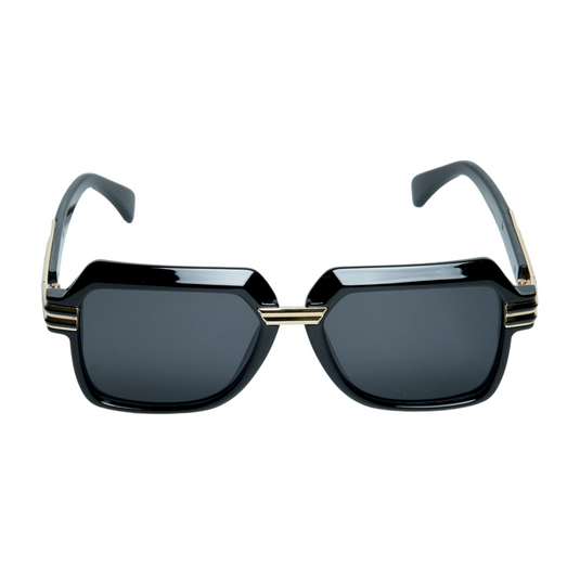 Chokore Retro Large Metal Frame Sunglasses (Black & Gold)