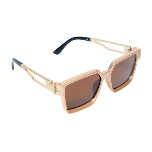 Chokore Fashion Rectangular Full-Rim UV Sunglasses (Golden & Brown)