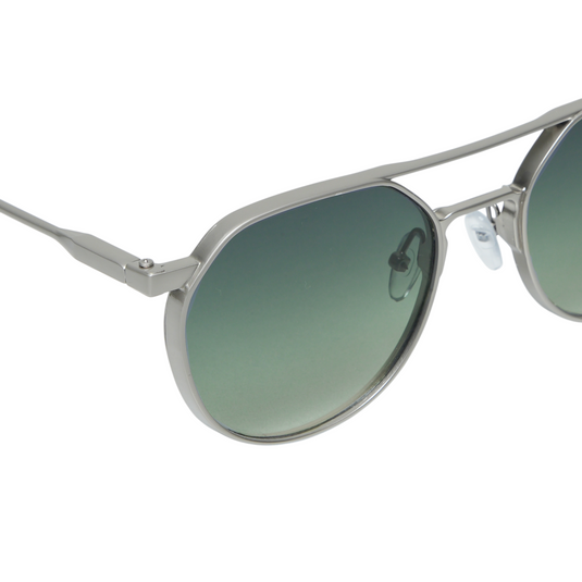 Chokore Aviator Round-Frame Metal Sunglasses (Silver and Green)
