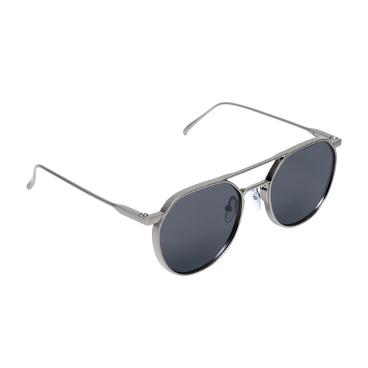 Chokore Aviator Round-Frame Metal Sunglasses (Silver and Black)