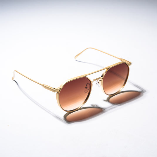Chokore Aviator Round-Frame Metal Sunglasses (Golden & Brown)