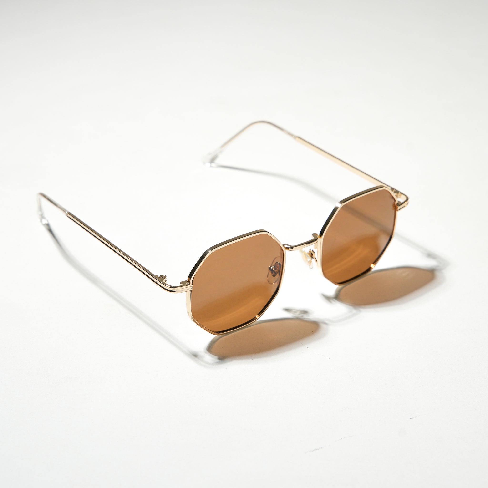Chokore Octagon-shaped Metal Sunglasses (Gold & Brown)
