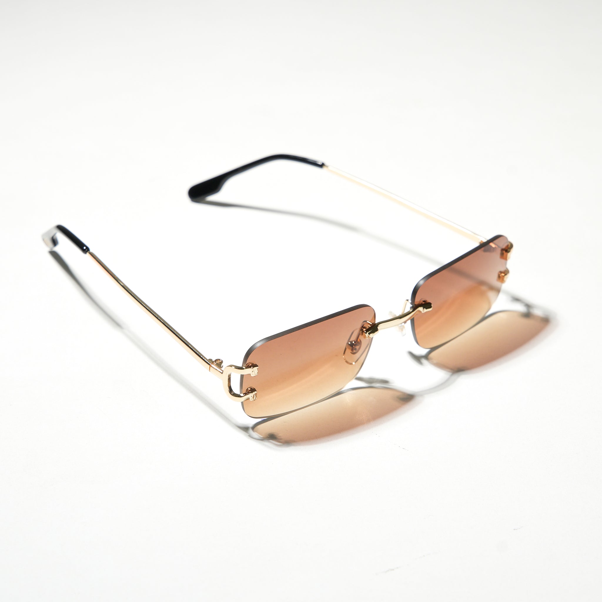 Chokore Rimless Rectangular Metal Sunglasses (Brown)
