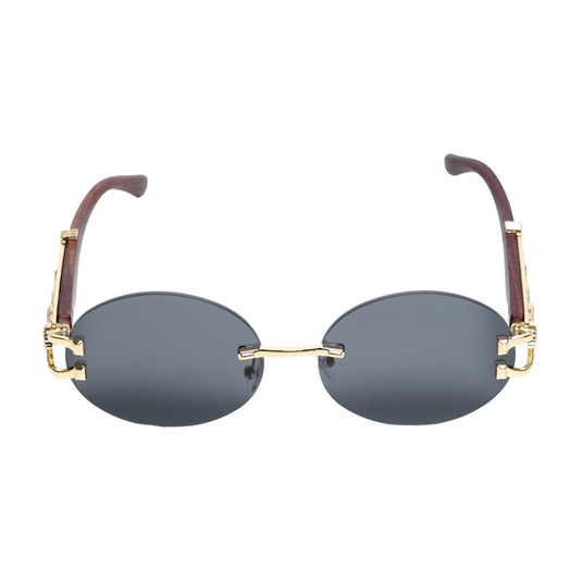 Chokore Leopard-design Rimless Sunglasses with Wooden Temples (Black)