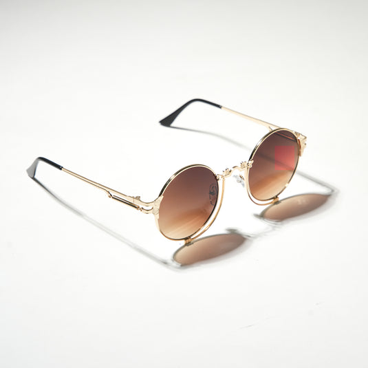 Chokore Vintage Round Metal Sunglasses (Gold & Brown)