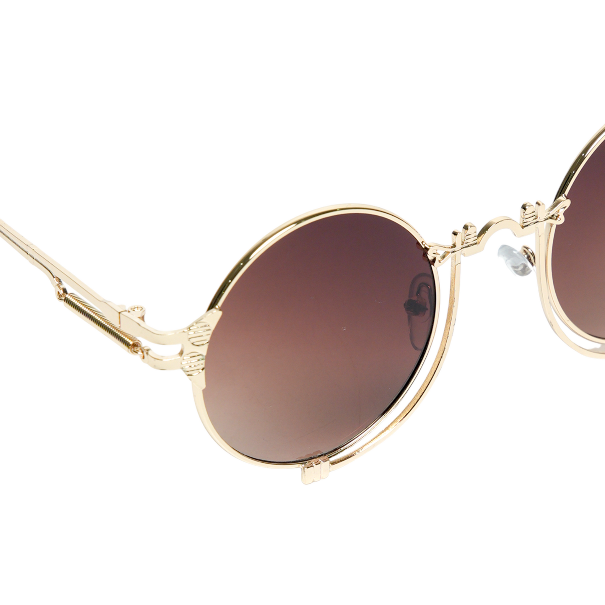 Chokore Vintage Round Metal Sunglasses (Gold & Brown)