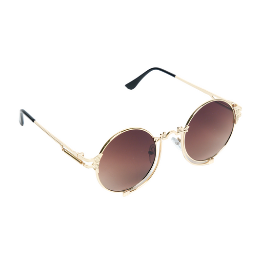 Chokore Vintage Round Metal Sunglasses (Gold & Brown)