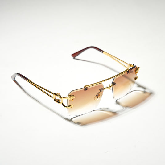 Chokore Double Bridge Rimless Leopard Head Sunglasses (Tea)