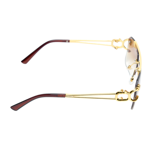 Chokore Double Bridge Rimless Leopard Head Sunglasses (Tea)