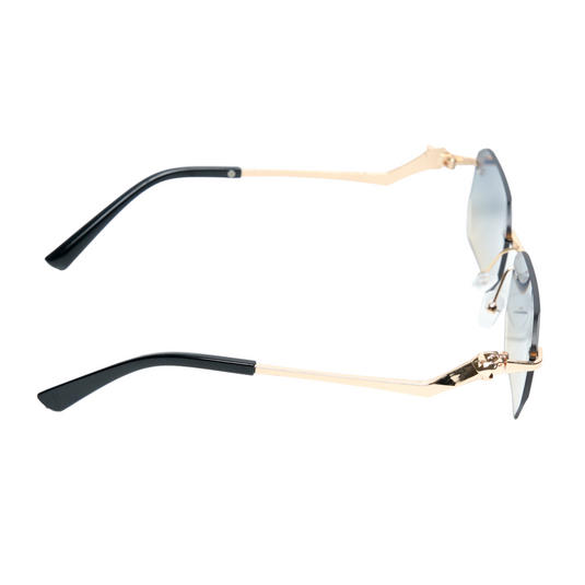 Chokore Vintage Rimless Leopard Head Curved Sunglasses (Blue)