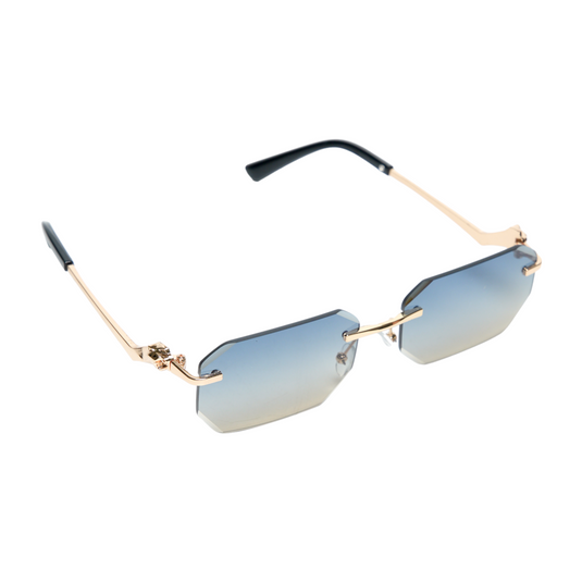 Chokore Vintage Rimless Leopard Head Curved Sunglasses (Blue)