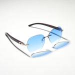 Chokore Chokore Retro Polarized Sunglasses (Black) Chokore Rimless Oversized Sunglasses with Wooden Temple (Blue)