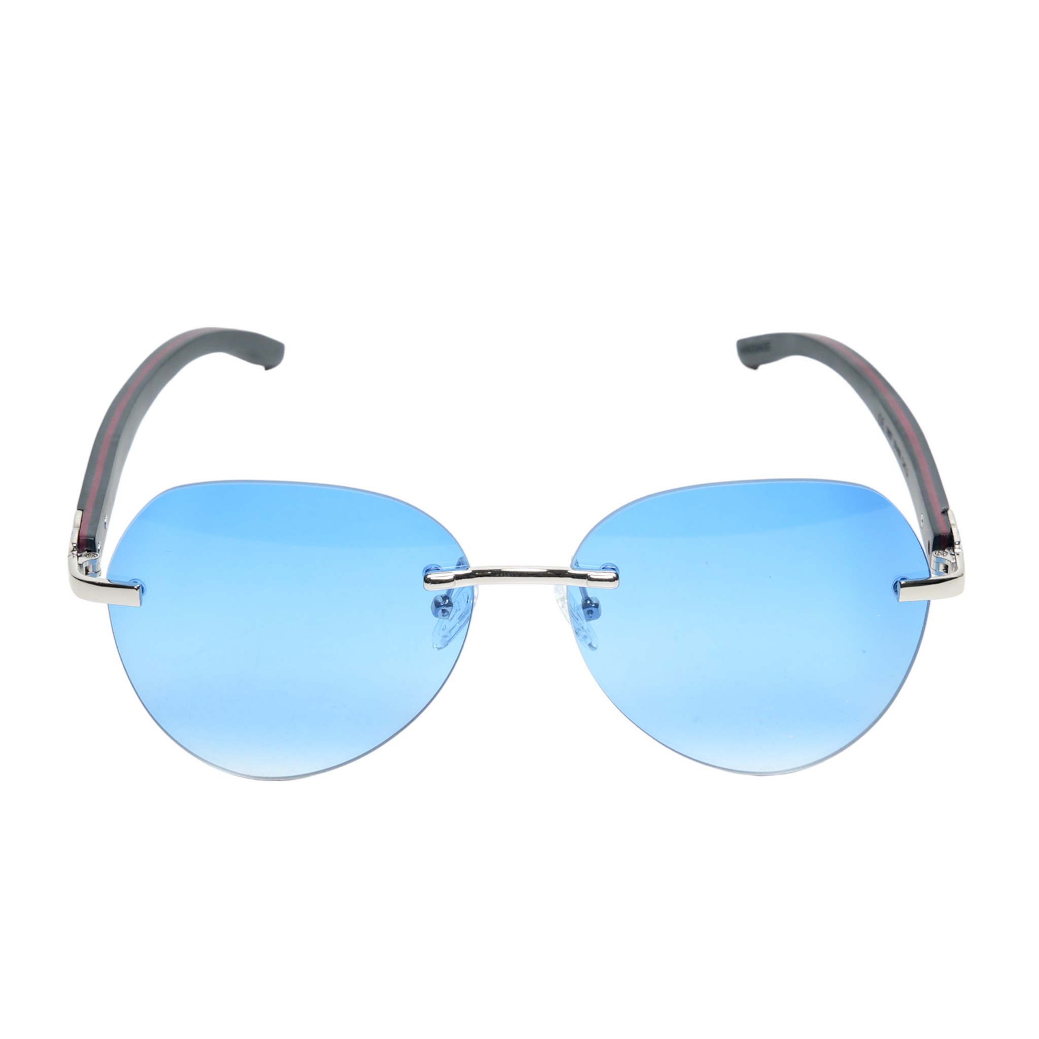 Chokore Rimless Oversized Sunglasses with Wooden Temple (Blue)
