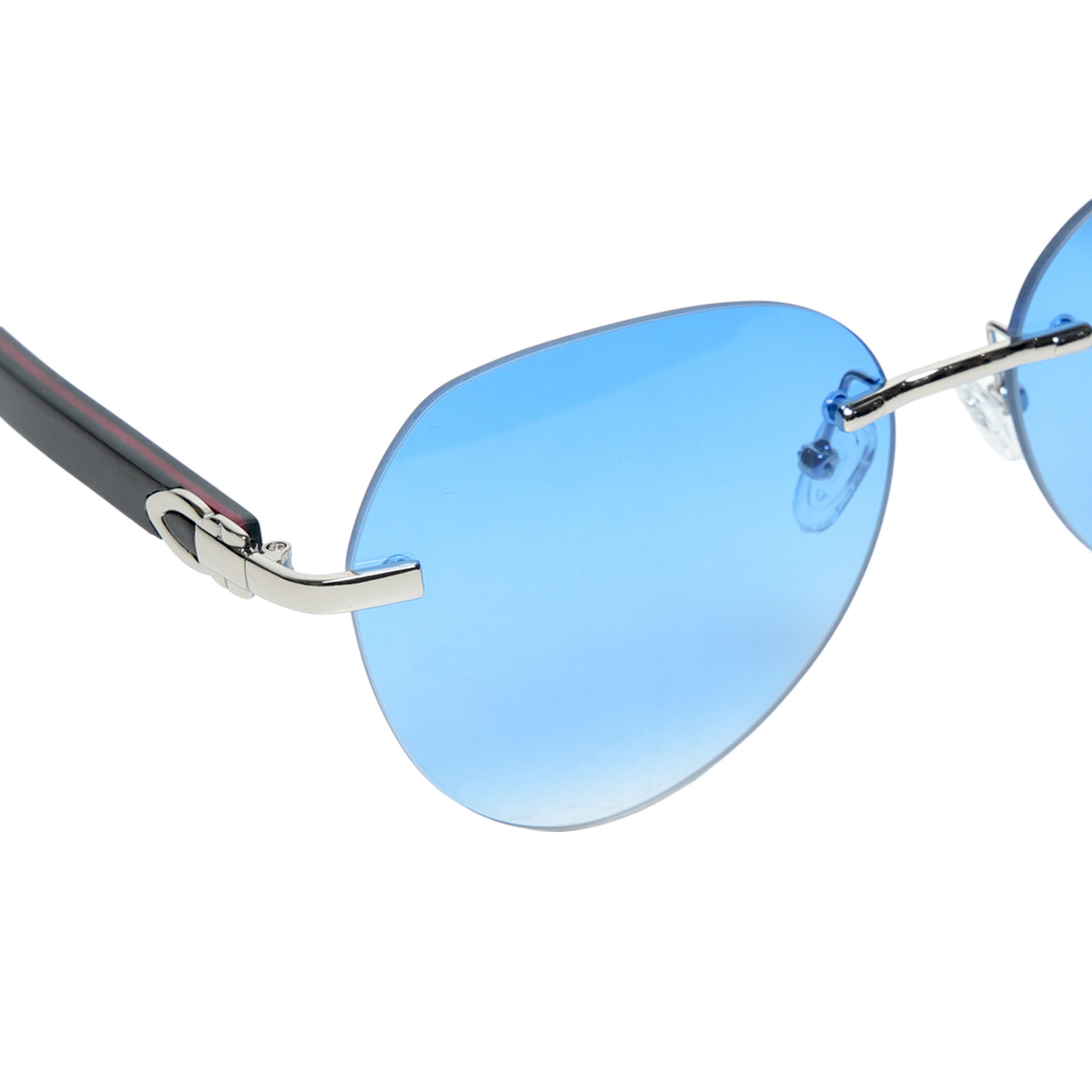 Chokore Rimless Oversized Sunglasses with Wooden Temple (Blue)