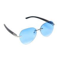 Chokore Chokore Rimless Oversized Sunglasses with Wooden Temple (Blue)