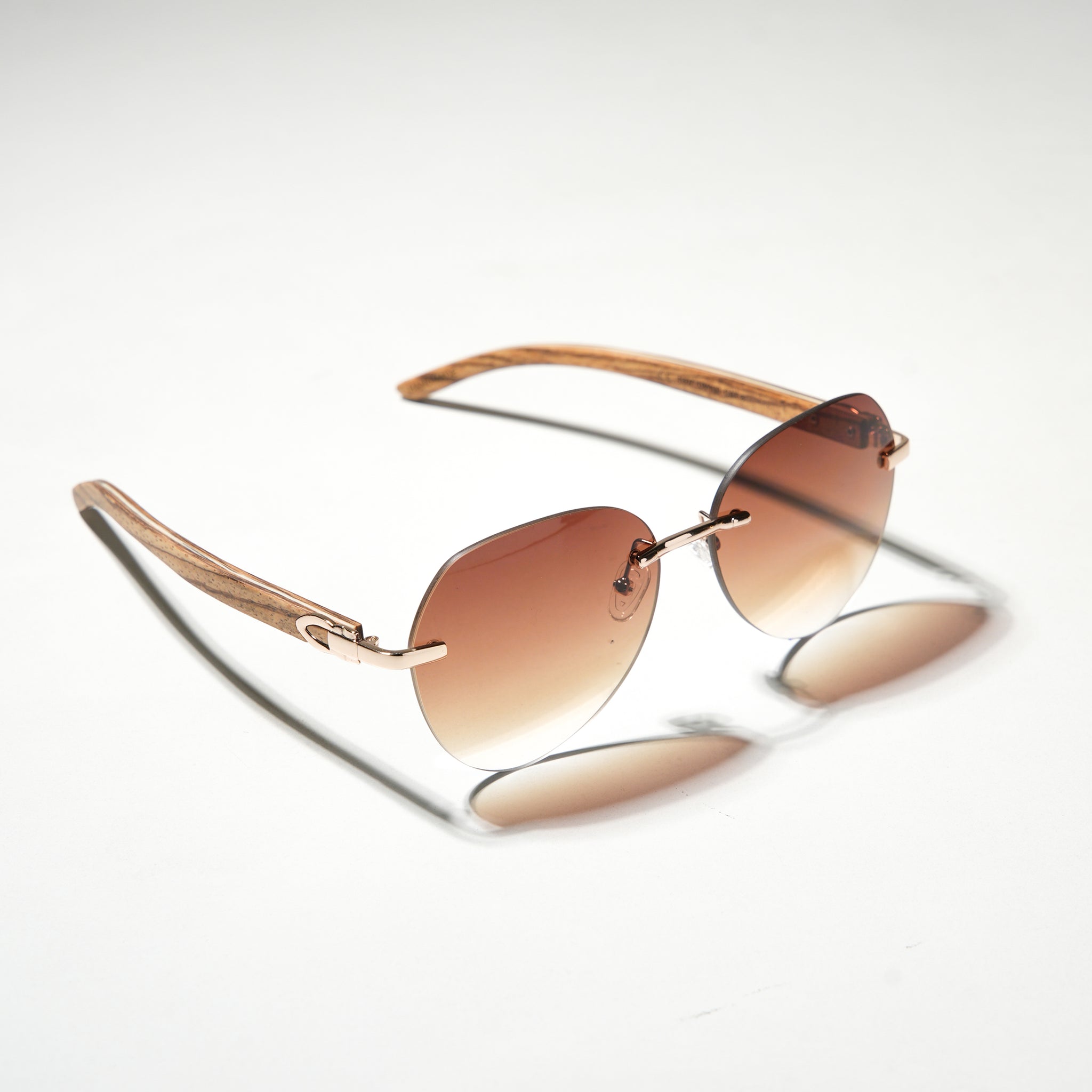 Chokore Rimless Oversized Sunglasses with Wooden Temple (Brown)