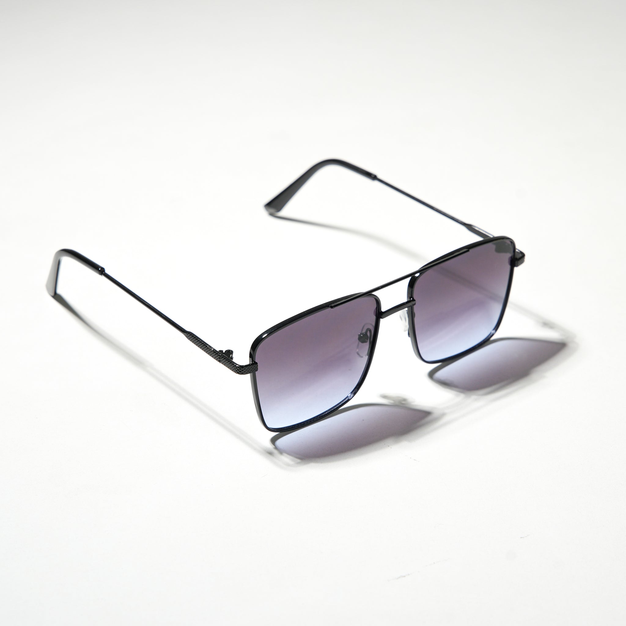 Chokore Classic Square Metal Sunglasses with Double Bridge (Black)