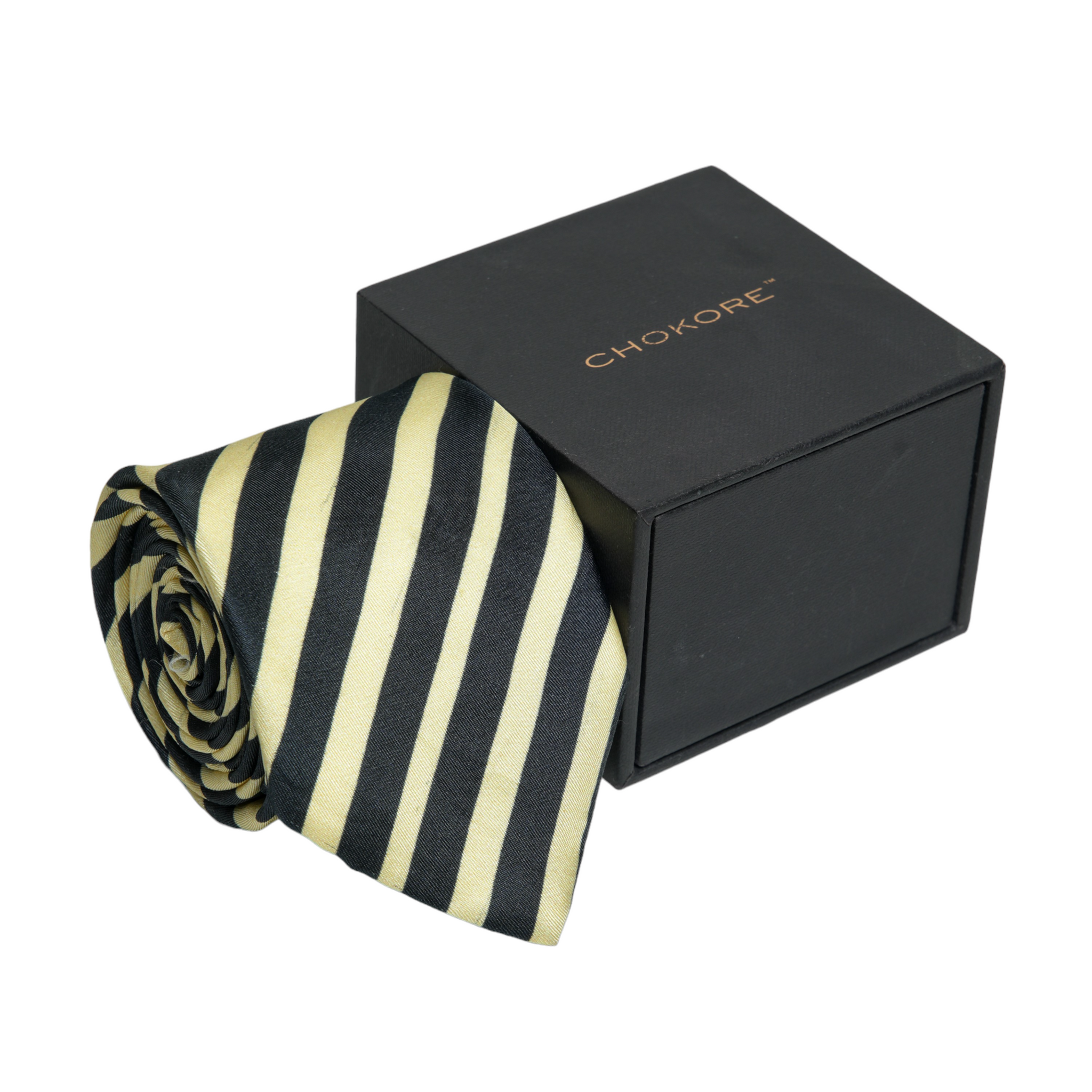 Chokore Off-White & Black Stripes Silk Necktie - Plaids Range